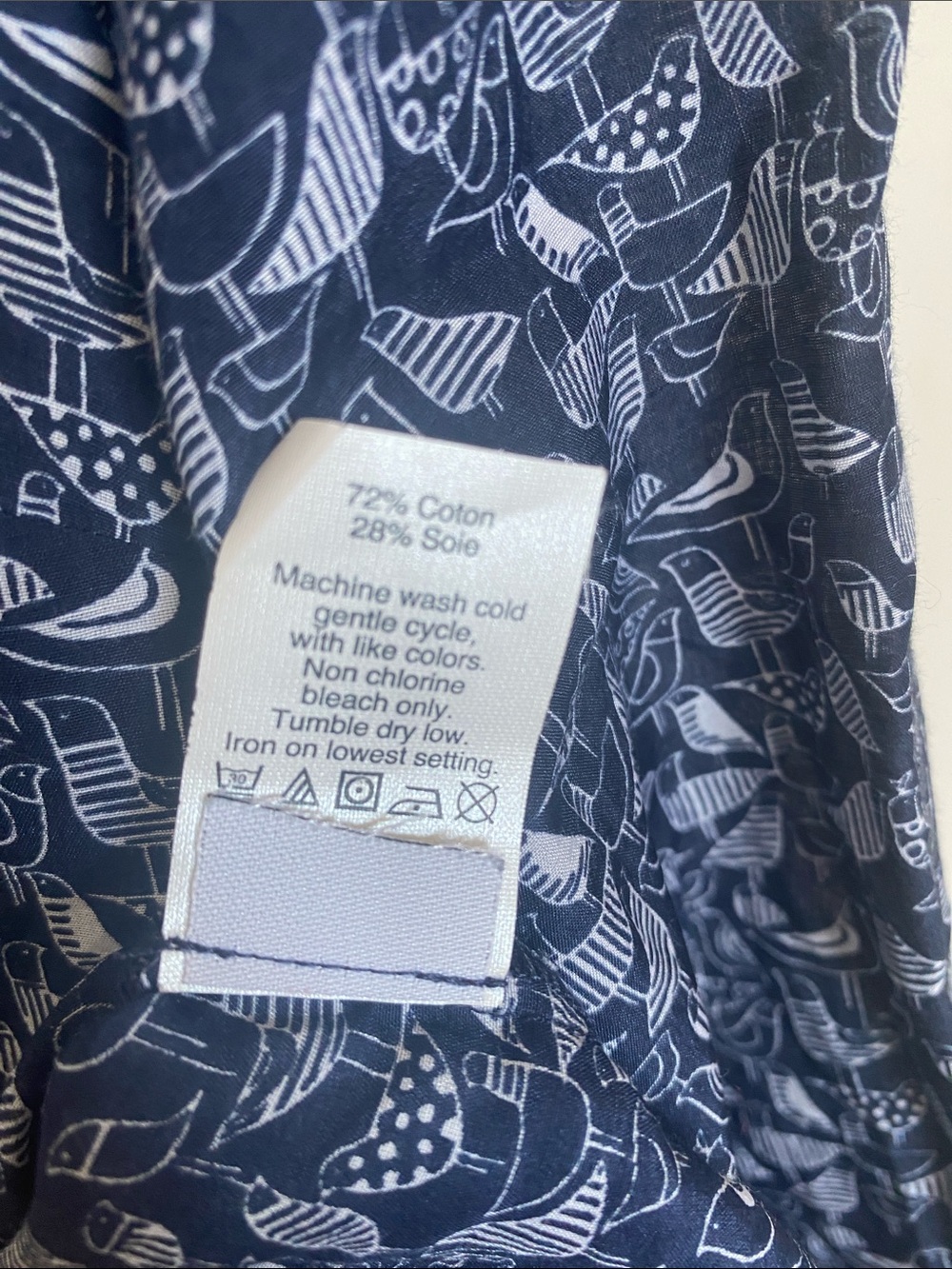 J. Crew Women’s Navy Novelty Bird Print Button-Down Silk Blend Boy Shirt Size 6 - Picture 6 of 6